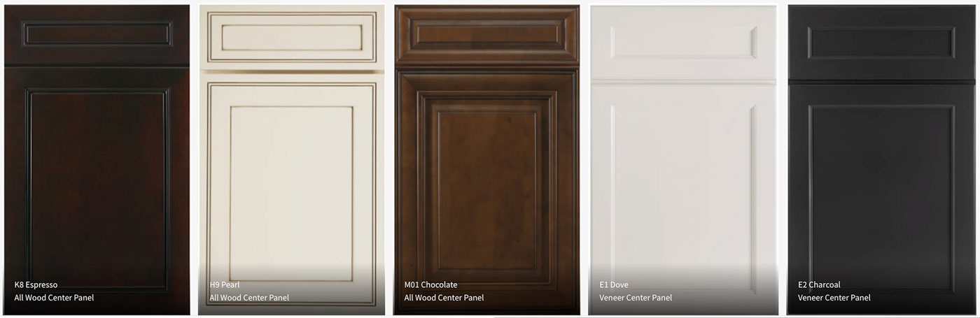 J&K Cabinet door styles - Espresso, Peal, Chocolate, Dove, Charcoal