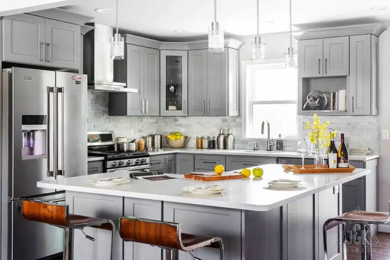 Kitchen cabinet remodel grey with hardware